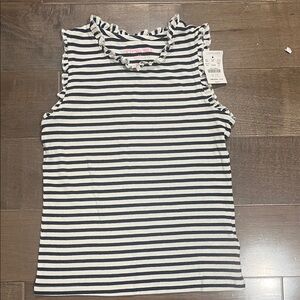 Crewcuts Navy and White Striped Ruffle Tee
